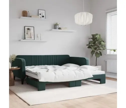 Izvelkams Dīvāns, Tumši Zaļš, 100X200 Cm, Samts Vidaxl