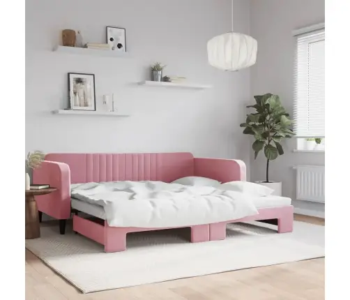 Diivanvoodi Väljatõmmatava Osaga, Roosa, 100X200 cm Samet