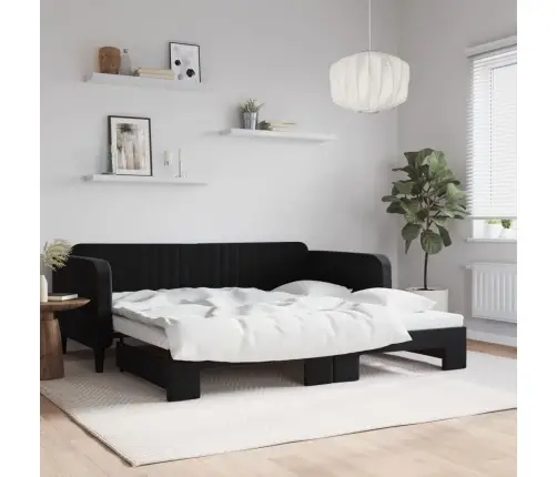 Lova Su Ištraukiama Dalimi, Juodos Spalvos, 100X200cm Aksomas