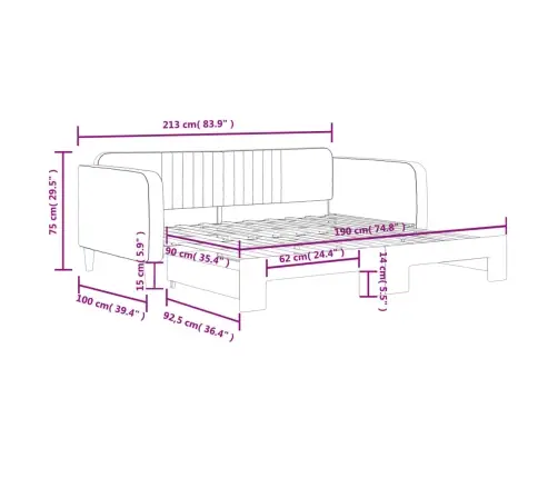 Lova Su Ištraukiama Dalimi, Juodos Spalvos, 90X190cm Aksomas