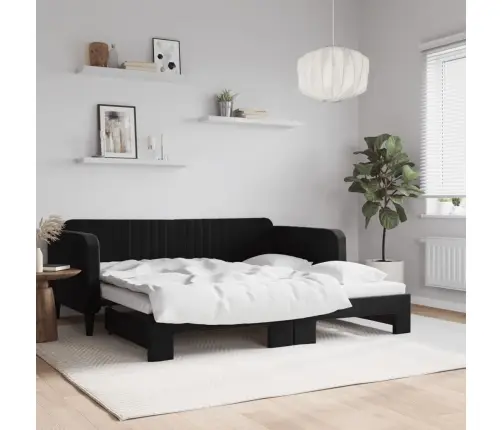 Lova Su Ištraukiama Dalimi, Juodos Spalvos, 90X190cm Aksomas