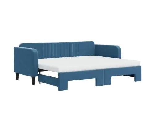 Lova Su Ištraukiama Dalimi/Čiužiniu, Mėlyna, 80X200cm Aksomas