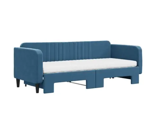 Lova Su Ištraukiama Dalimi/Čiužiniu, Mėlyna, 80X200cm Aksomas