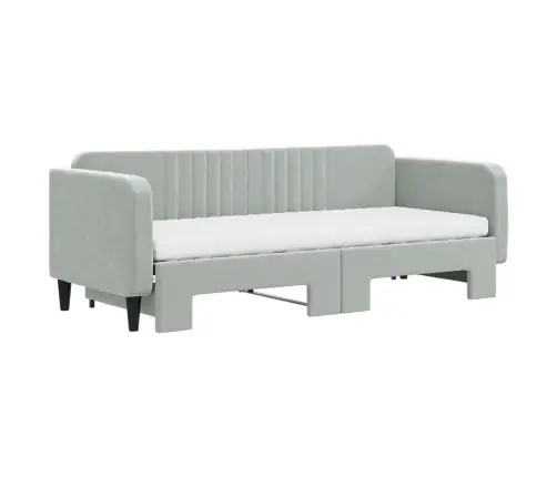 Lova Su Ištraukiama Dalimi/Čiužiniu, Pilka, 80X200cm Aksomas