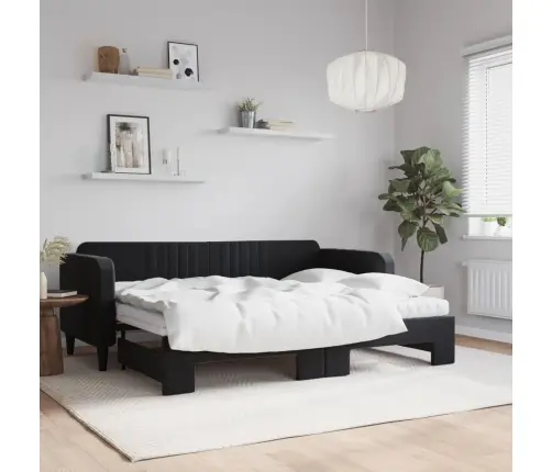 Izvelkams Dīvāns Ar Matraci, Melni, 80X200 Cm, Samts Vidaxl