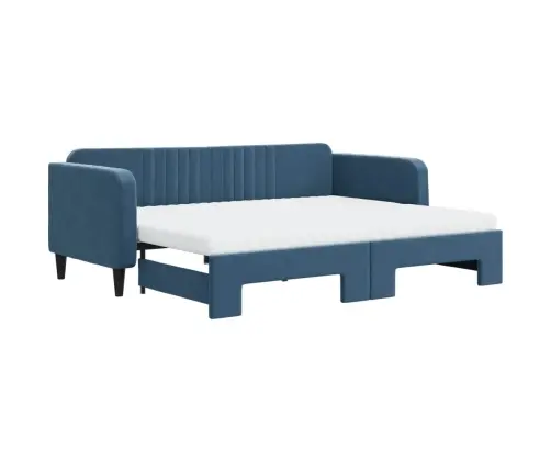 Izvelkams Dīvāns Ar Matraci, Zils, 90X200 Cm, Samts Vidaxl