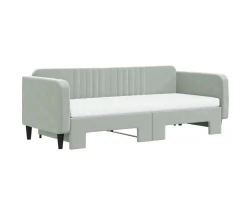 Izvelkams Dīvāns Ar Matraci, Gaiši Pelēka, 90X200 Cm, Samts Vidaxl