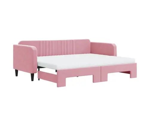 Lova Su Ištraukiama Dalimi/Čiužiniu, Rožinė, 90X200cm Aksomas