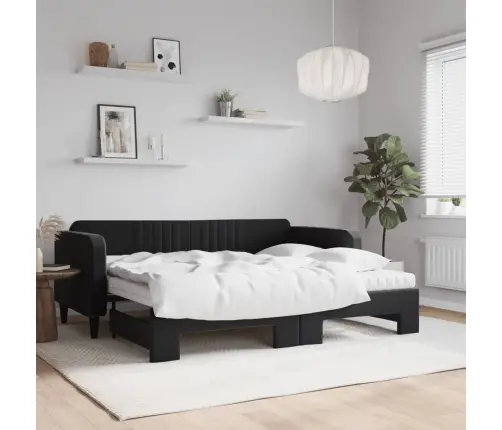 Diivanvoodi Väljatõmmatava Osaga, Must, 90X200 cm Samet