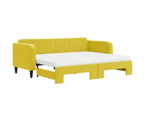 Lova Su Ištraukiama Dalimi/Čiužiniu, Geltona, 90X200cm Aksomas