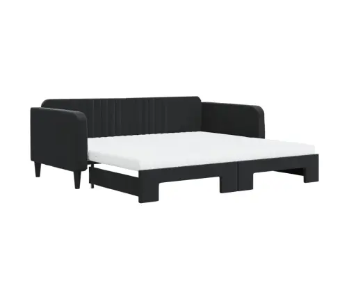 Lova Su Ištraukiama Dalimi/Čiužiniu, Juoda, 100X200cm Aksomas