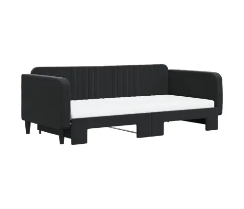 Lova Su Ištraukiama Dalimi/Čiužiniu, Juoda, 100X200cm Aksomas