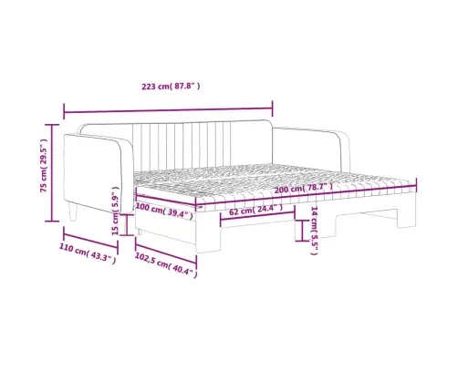 Lova Su Ištraukiama Dalimi/Čiužiniu, Juoda, 100X200cm Aksomas