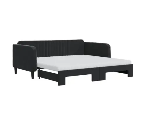 Izvelkams Dīvāns Ar Matraci, Melni, 90X190 Cm, Samts Vidaxl
