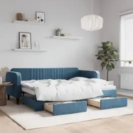 Izvelkams Dīvāns Ar Atvilktnēm, Zils, 80X200 Cm, Samts Vidaxl Izvelkams Dīvāns Ar Atvilktnēm, Zils, 80X200 Cm, Samts Vidaxl