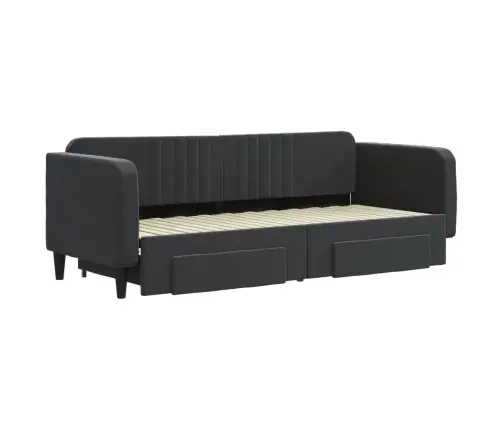 Izvelkams Dīvāns Ar Atvilktnēm, Melns, 80X200 Cm, Samts Vidaxl