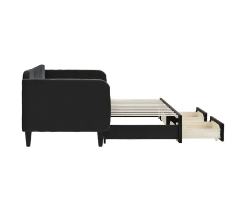 Izvelkams Dīvāns Ar Atvilktnēm, Melns, 80X200 Cm, Samts Vidaxl