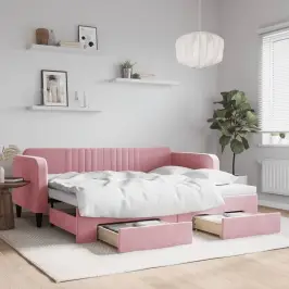 Izvelkams Dīvāns Ar Atvilktnēm, Rozā, 90X200 Cm, Samts Vidaxl Izvelkams Dīvāns Ar Atvilktnēm, Rozā, 90X200 Cm, Samts Vidaxl