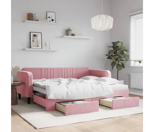 Izvelkams Dīvāns Ar Atvilktnēm, Rozā, 90X200 Cm, Samts Vidaxl Izvelkams Dīvāns Ar Atvilktnēm, Rozā, 90X200 Cm, Samts Vidaxl