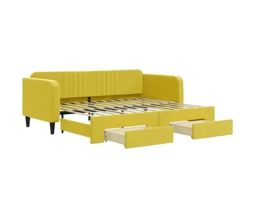 Izvelkams Dīvāns Ar Atvilktnēm, Dzeltens, 90X200 Cm, Samts Vidaxl