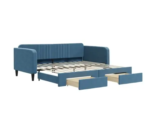 Ištraukiama Lova Su Stalčiais, Mėlyna, 100X200cm Aksomas