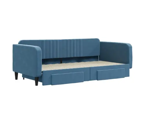 Ištraukiama Lova Su Stalčiais, Mėlyna, 100X200cm Aksomas