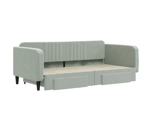 Diivanvoodi Väljatõmmatava Osa Ja Sahtlitega, Helehall, Samet