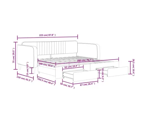 Diivanvoodi Väljatõmmatava Osa Ja Sahtlitega, Helehall, Samet