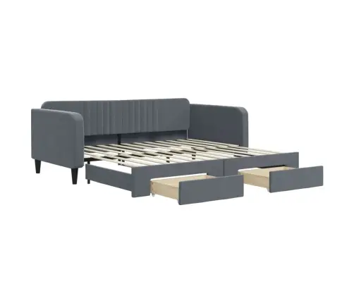 Lova Su Ištraukiama Dalimi/Stalčiais, Pilka, 100X200cm Aksomas