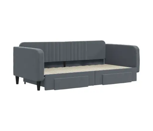 Lova Su Ištraukiama Dalimi/Stalčiais, Pilka, 100X200cm Aksomas