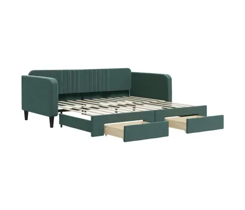 Izvelkams Dīvāns Ar Atvilktnēm, Tumši Zaļš, 100X200 Cm, Samts Vidaxl