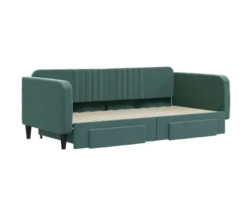 Izvelkams Dīvāns Ar Atvilktnēm, Tumši Zaļš, 100X200 Cm, Samts Vidaxl