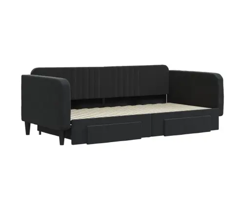 Izvelkams Dīvāns Ar Atvilktnēm, Melns, 100X200 Cm, Samts Vidaxl