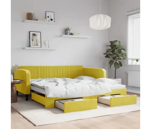 Ištraukiama Lova Su Stalčiais, Geltona, 100X200cm Aksomas