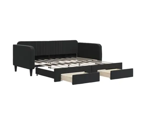 Lova Su Ištraukiama Dalimi/Stalčiais, Juoda, 90X190cm Aksomas