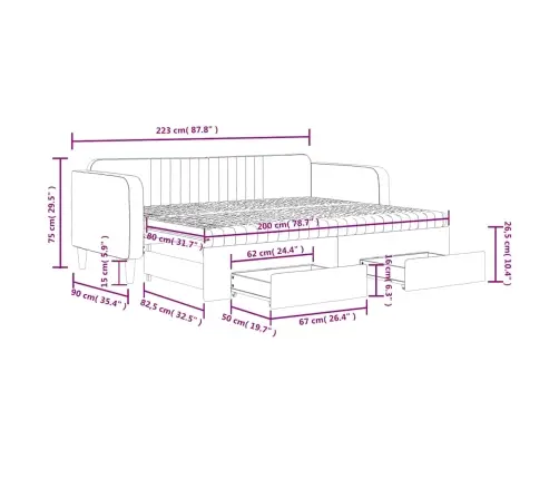 Diivanvoodi Väljatõmmatava Osaga, Tumehall, 80X200 Cm Samet