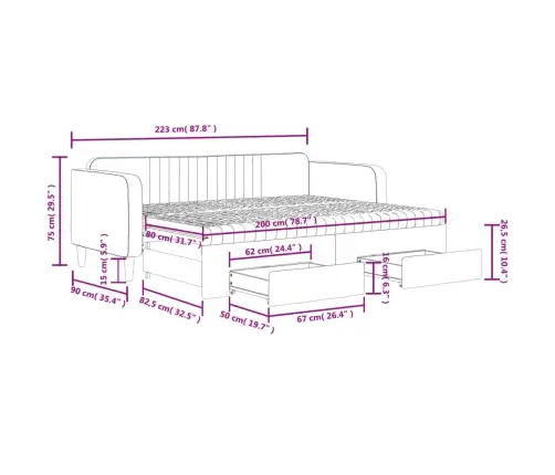 Lova Su Ištraukiama Dalimi/Stalčiais, Žalia, 80X200cm Aksomas