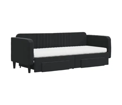 Lova Su Ištraukiama Dalimi/Stalčiais, Juoda, 80X200cm Aksomas