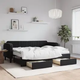 Izvelkams Dīvāns Ar Atvilktnēm, Melns, 80X200 Cm, Samts Vidaxl