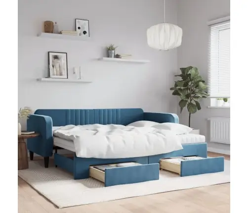 Diivanvoodi Väljatõmmatava Osaga, Sinine, 90X200 cm Samet