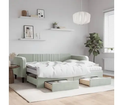 Izvelkams Dīvāns Ar Atvilktnēm, Gaiši Pelēks, 90X200 Cm, Samts Vidaxl