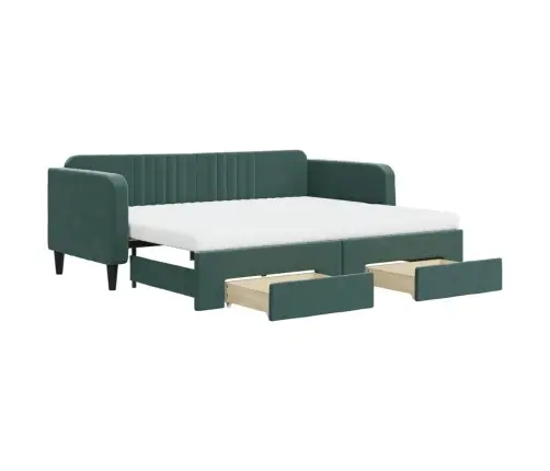 Diivanvoodi Väljatõmmatava Osaga, Tumeroheline 90X200 cm Samet