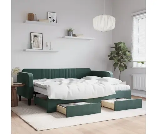 Diivanvoodi Väljatõmmatava Osaga, Tumeroheline 90X200 cm Samet