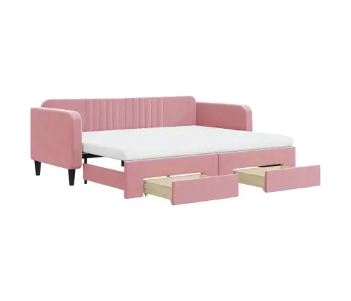 Izvelkams Dīvāns Ar Atvilktnēm, Rozā, 90X200 Cm, Samts Vidaxl