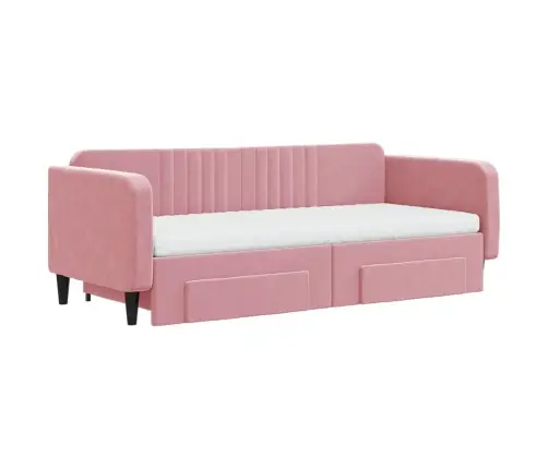 Izvelkams Dīvāns Ar Atvilktnēm, Rozā, 90X200 Cm, Samts Vidaxl