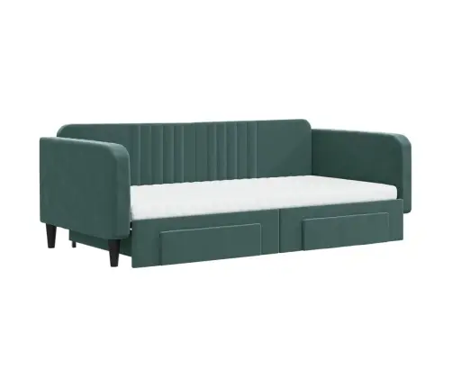 Diivanvoodi Väljatõmmatava Osaga, Tumeroheline 100X200 Cm Samet