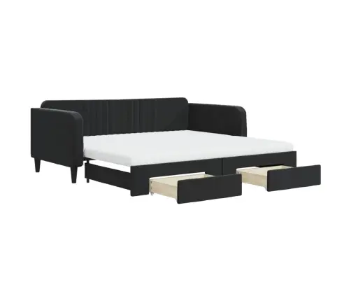 Izvelkams Dīvāns Ar Atvilktnēm, Melns, 100X200 Cm, Samts Vidaxl