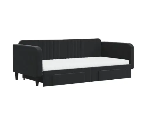Izvelkams Dīvāns Ar Atvilktnēm, Melns, 100X200 Cm, Samts Vidaxl