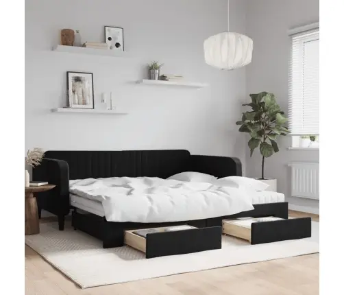 Izvelkams Dīvāns Ar Atvilktnēm, Melns, 100X200 Cm, Samts Vidaxl