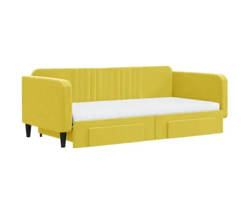Ištraukiama Lova Su Stalčiais, Geltona, 100X200cm Aksomas